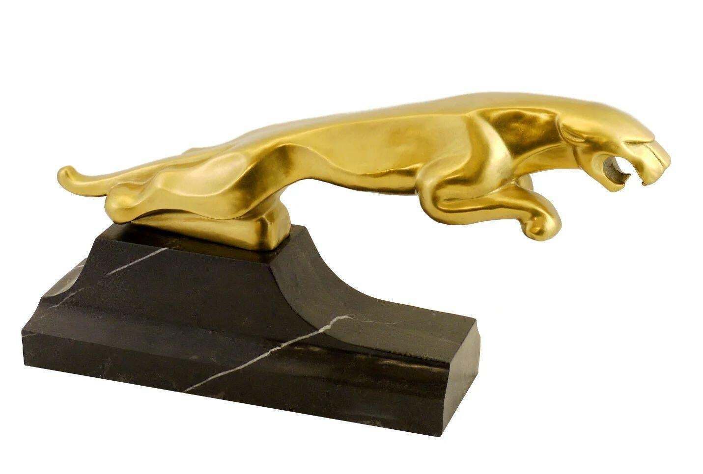 Bronze Radiator Mascot Sculpture Of Jaguar Leaper photo vinterior