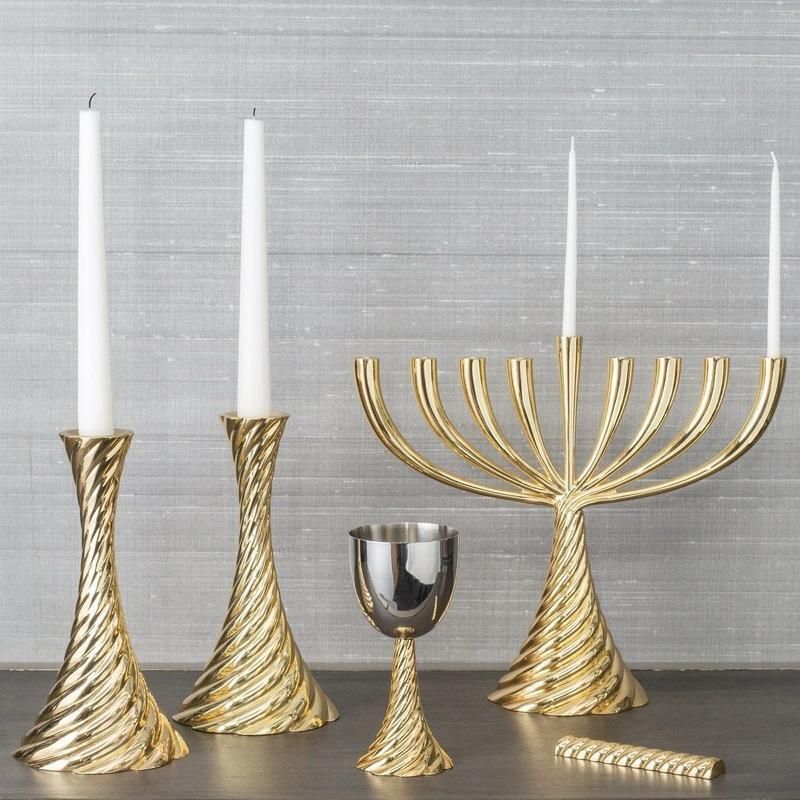 Gold Tone Contemporary Cast Metal Twist Menorah photo furniture