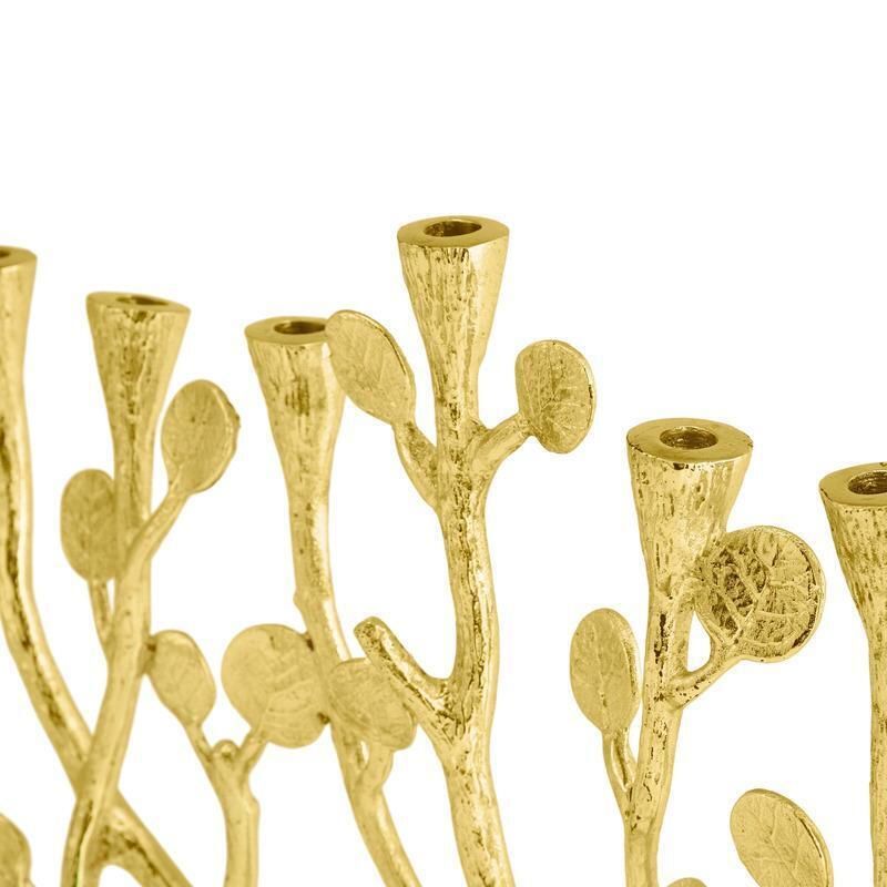 Contemporary Gold Tone Cast Metal Botanical Menorah photo furniture
