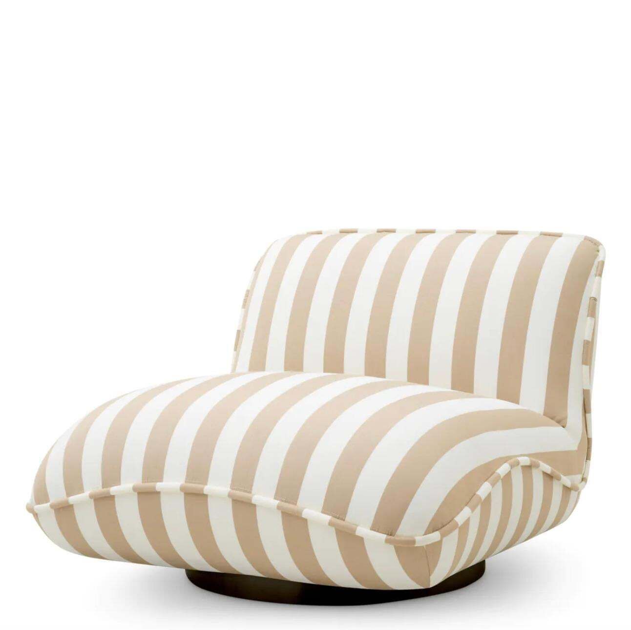 Outdoor Chair In Beige And Off White Striped Fabric With Black Bas photo for sale