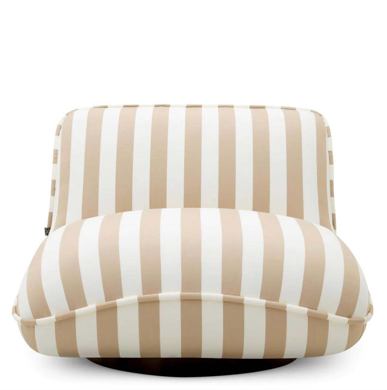 Outdoor Chair In Beige And Off White Striped Fabric With Black Bas photo 2570.0
