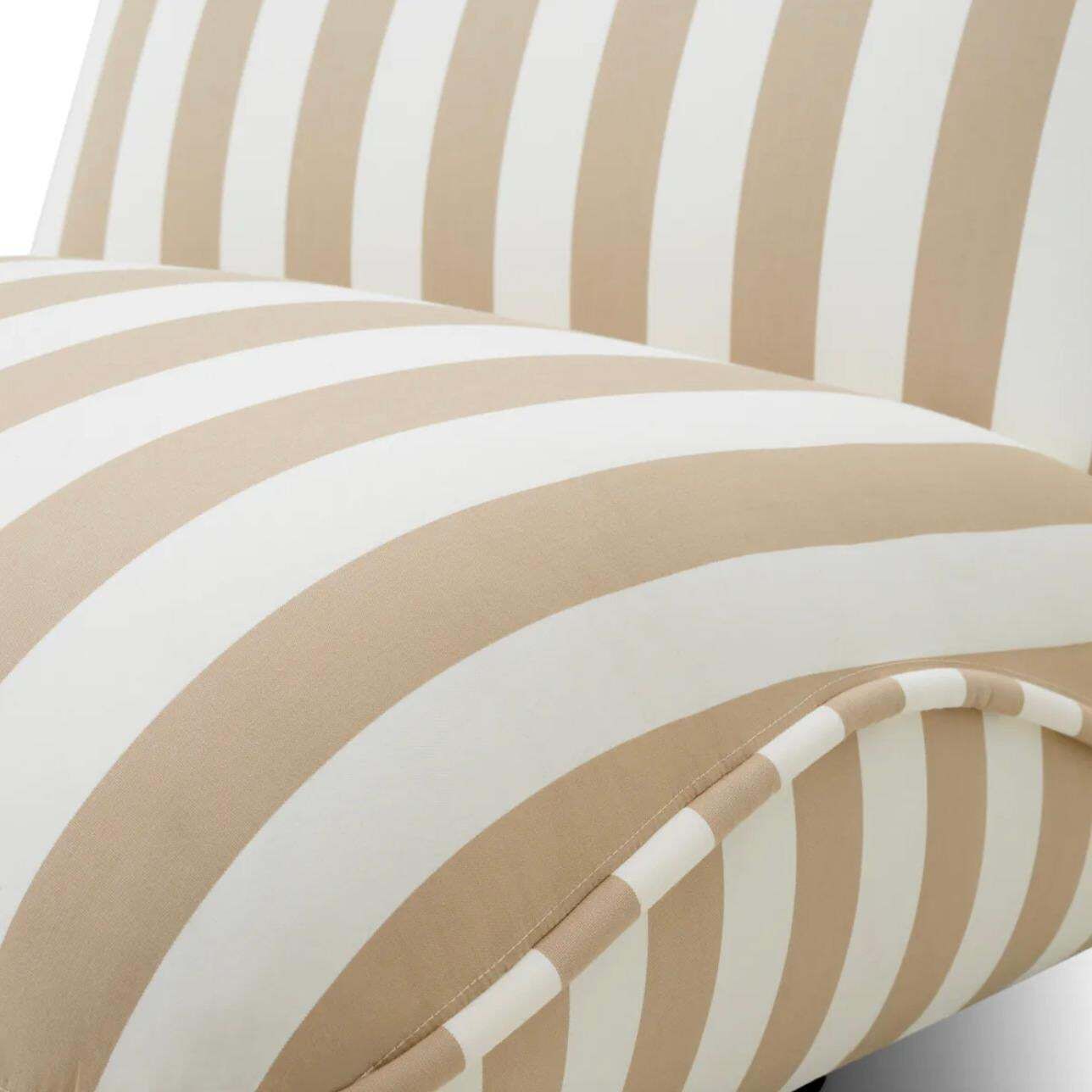 Outdoor Chair In Beige And Off White Striped Fabric With Black Bas photo vintage