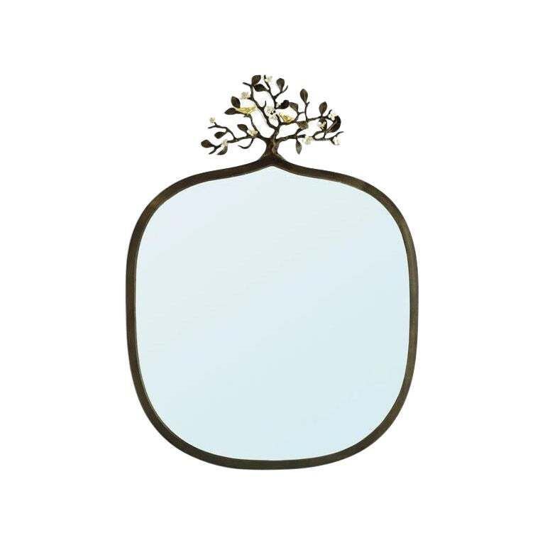 Contemporary Gilt Bronze Love Bird Wall Mirror