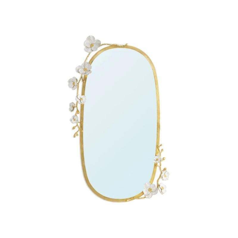 Contemporary Gilt Brass Orchid Vanity Mirror With Enamel Flowers photo Home Decor