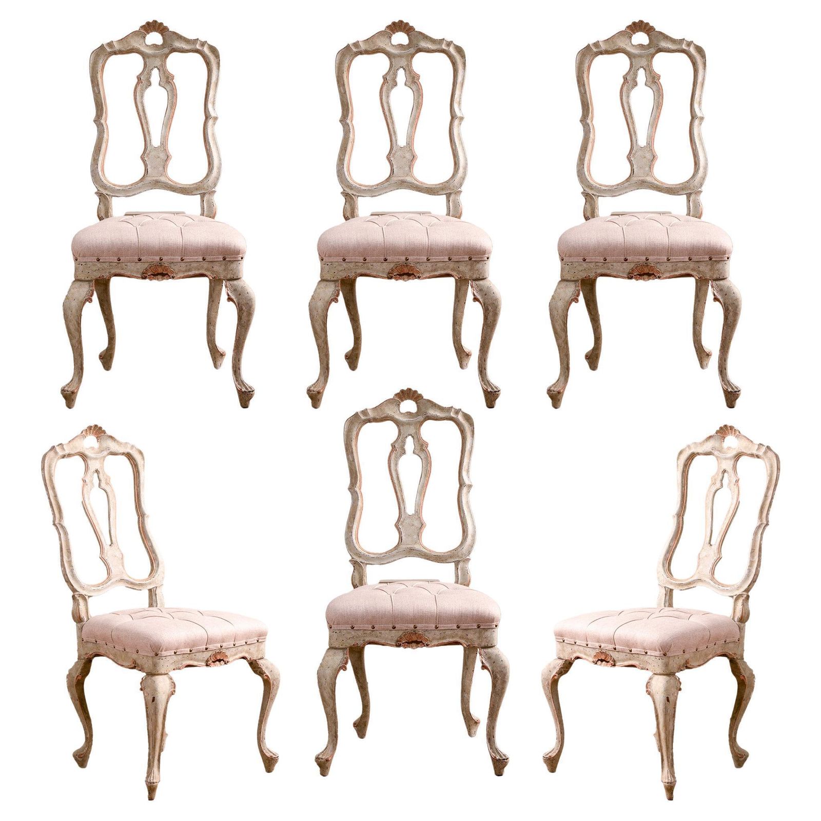 Set Of 6 Early 20th Century Italian Dining Chairs With Rococo Features