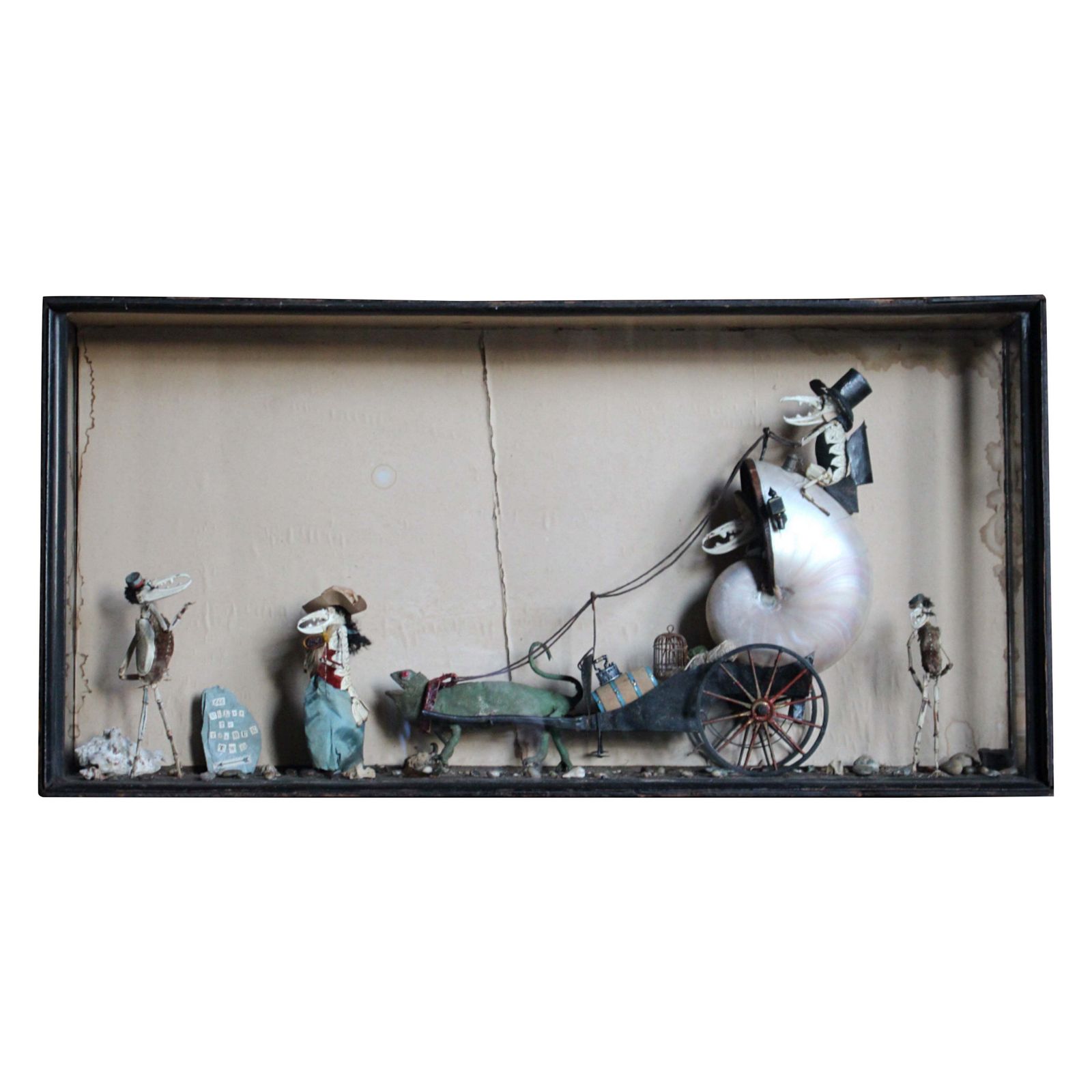 19th C Anthropomorphic Chameleon & Crustacean Taxidermy Scene Walter Potter