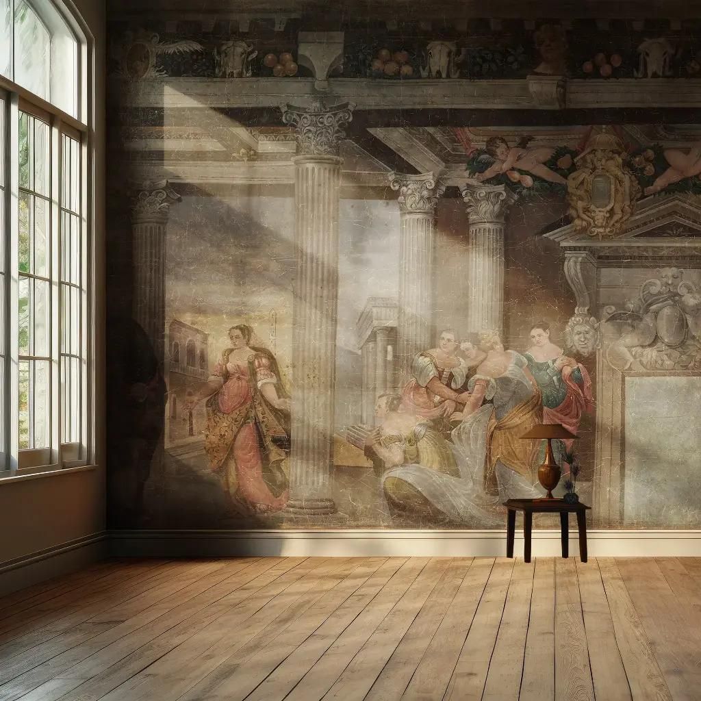19th Century Antique Style Panoramic Wall Mural On Canvas – Grand Baroque photo furniture
