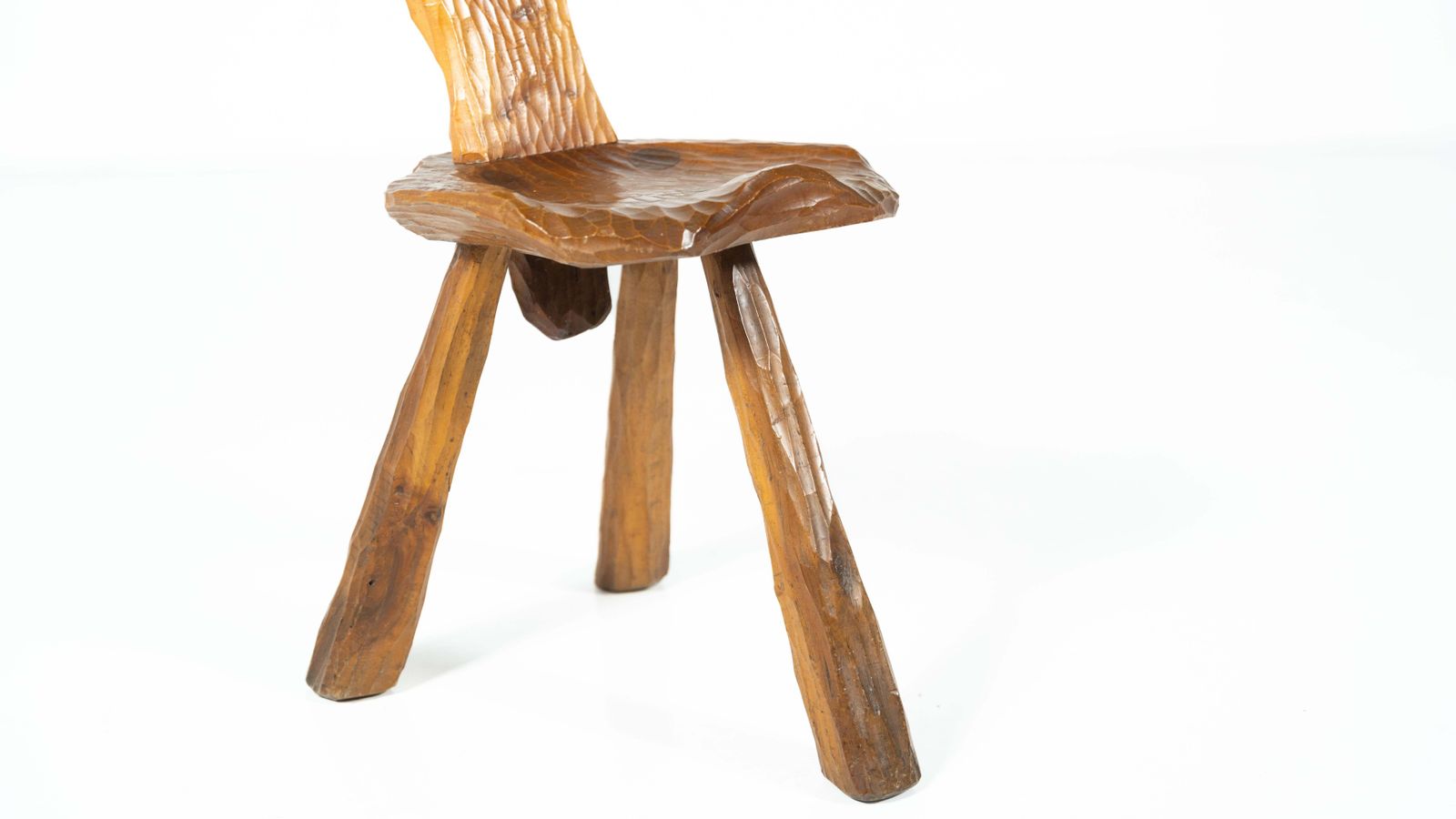 photo buy Set Of 4 Wooden Brutalist Chairs, Italy, 1970s