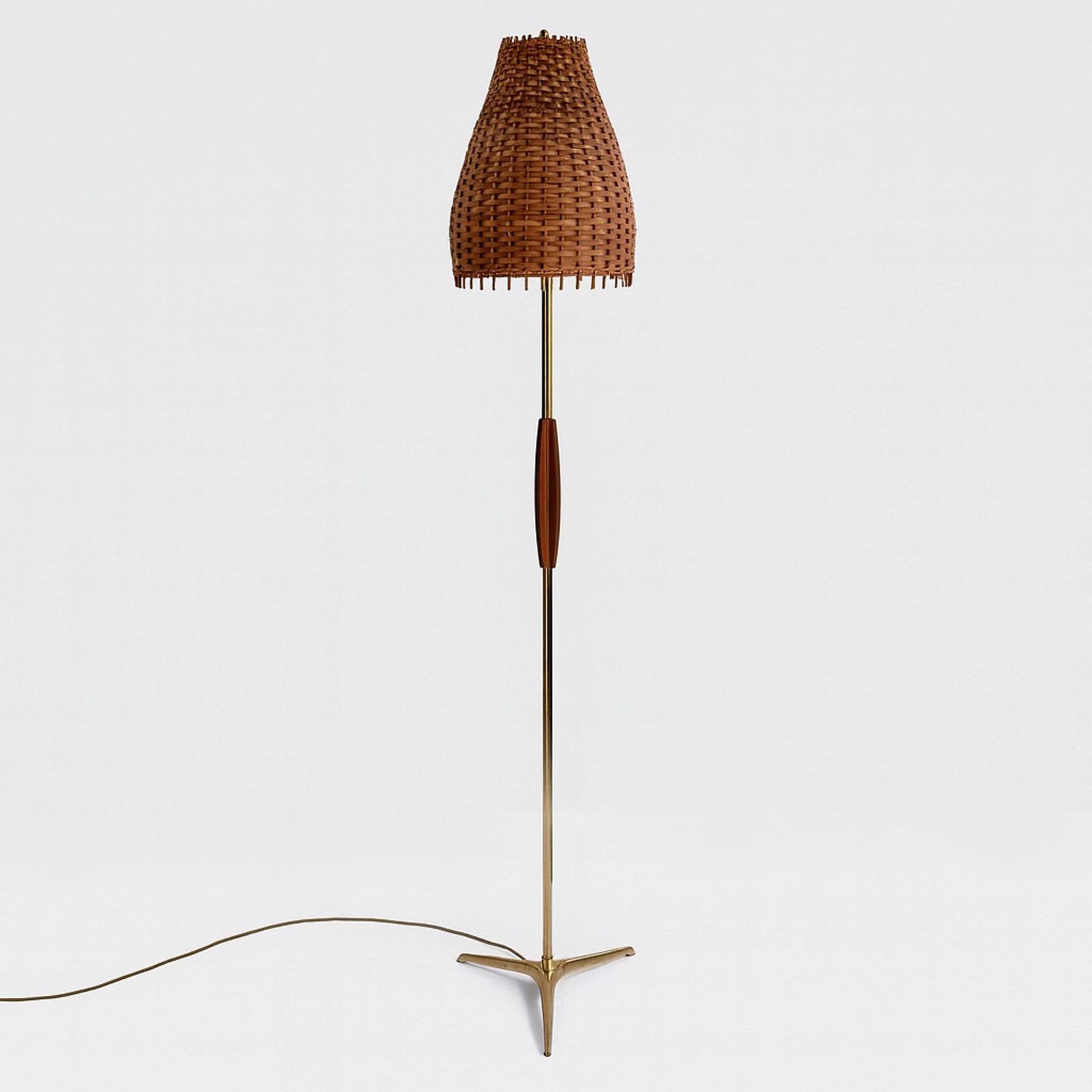 Rattan, Teak & Brass Tripod Floor Lamp, Sweden 1950s To 1960s photo furniture