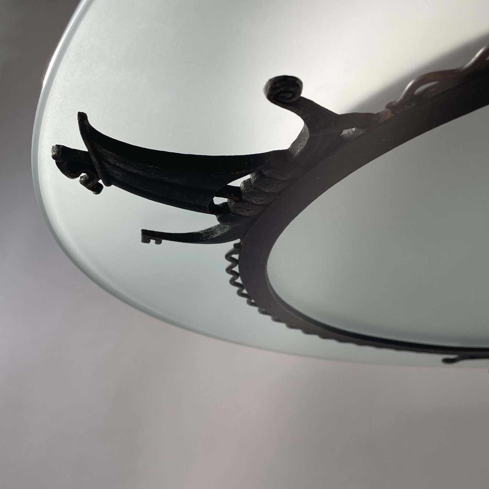 Patinated Iron, Glass & Parchment Ceiling Light By Bjerkås Armatur, Sweden 1940s photo vinterior