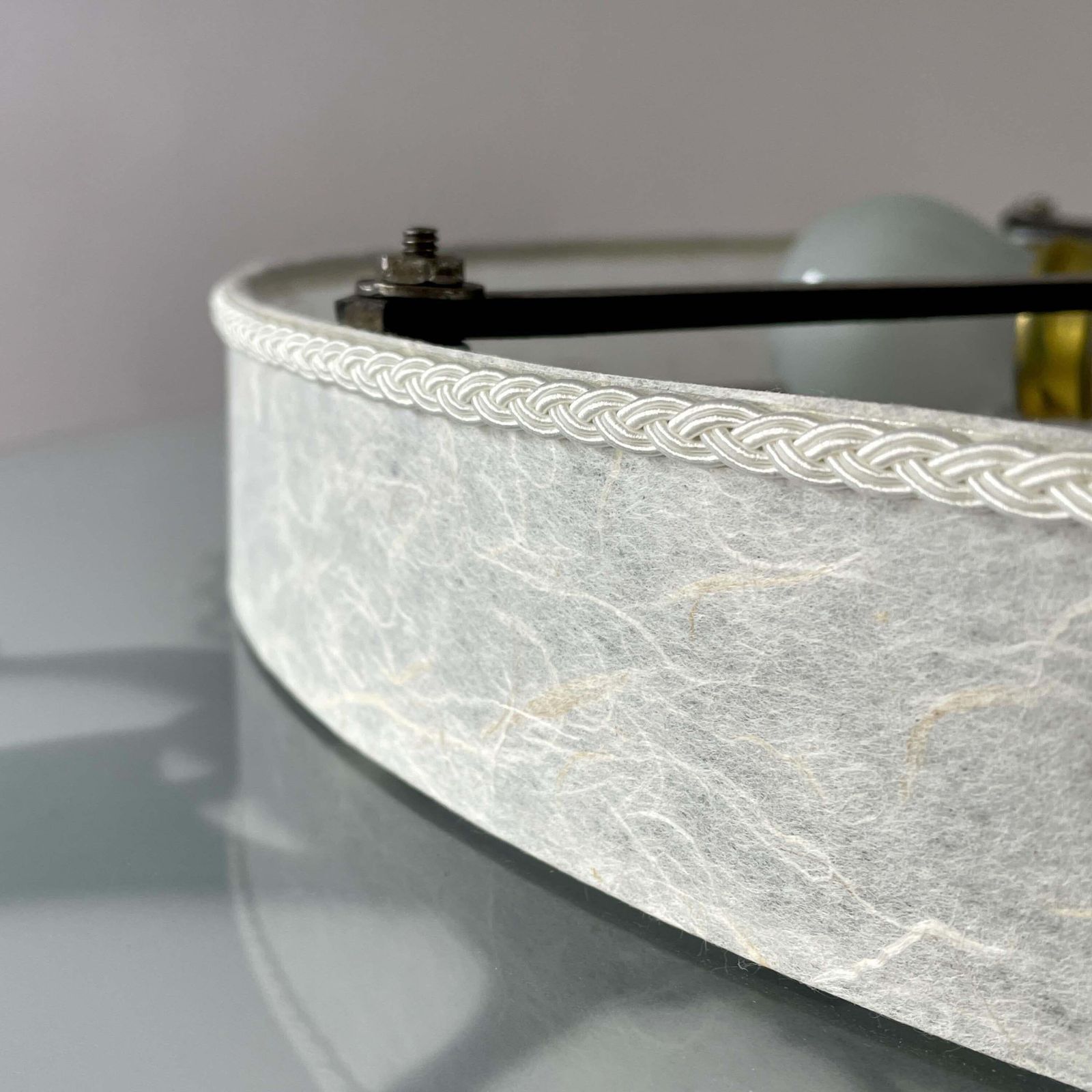 photo furniture Patinated Iron, Glass & Parchment Ceiling Light By Bjerkås Armatur, Sweden 1940s