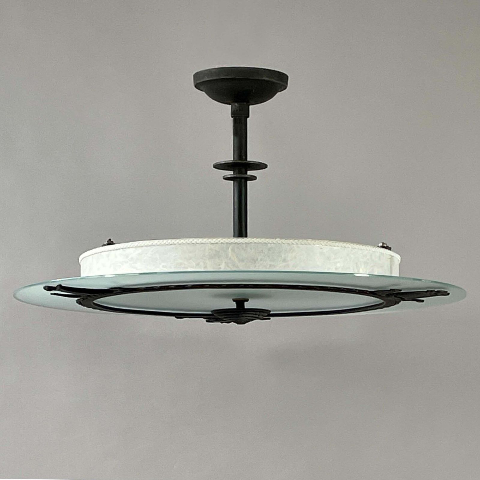 photo vintage Patinated Iron, Glass & Parchment Ceiling Light By Bjerkås Armatur, Sweden 1940s