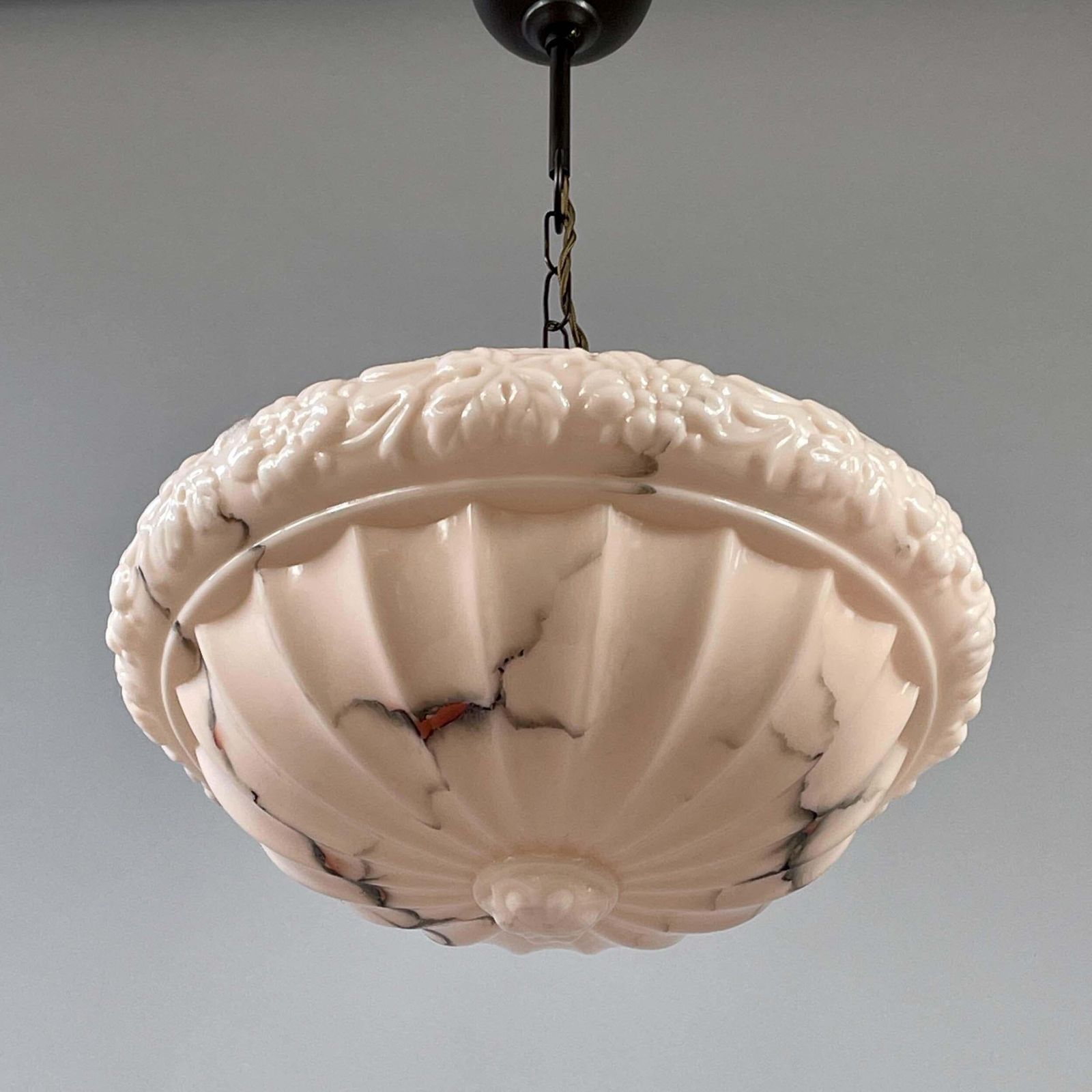 Pale Rose Marbled Glass Pendant, Sweden 1920s To 1930s photo Lighting
