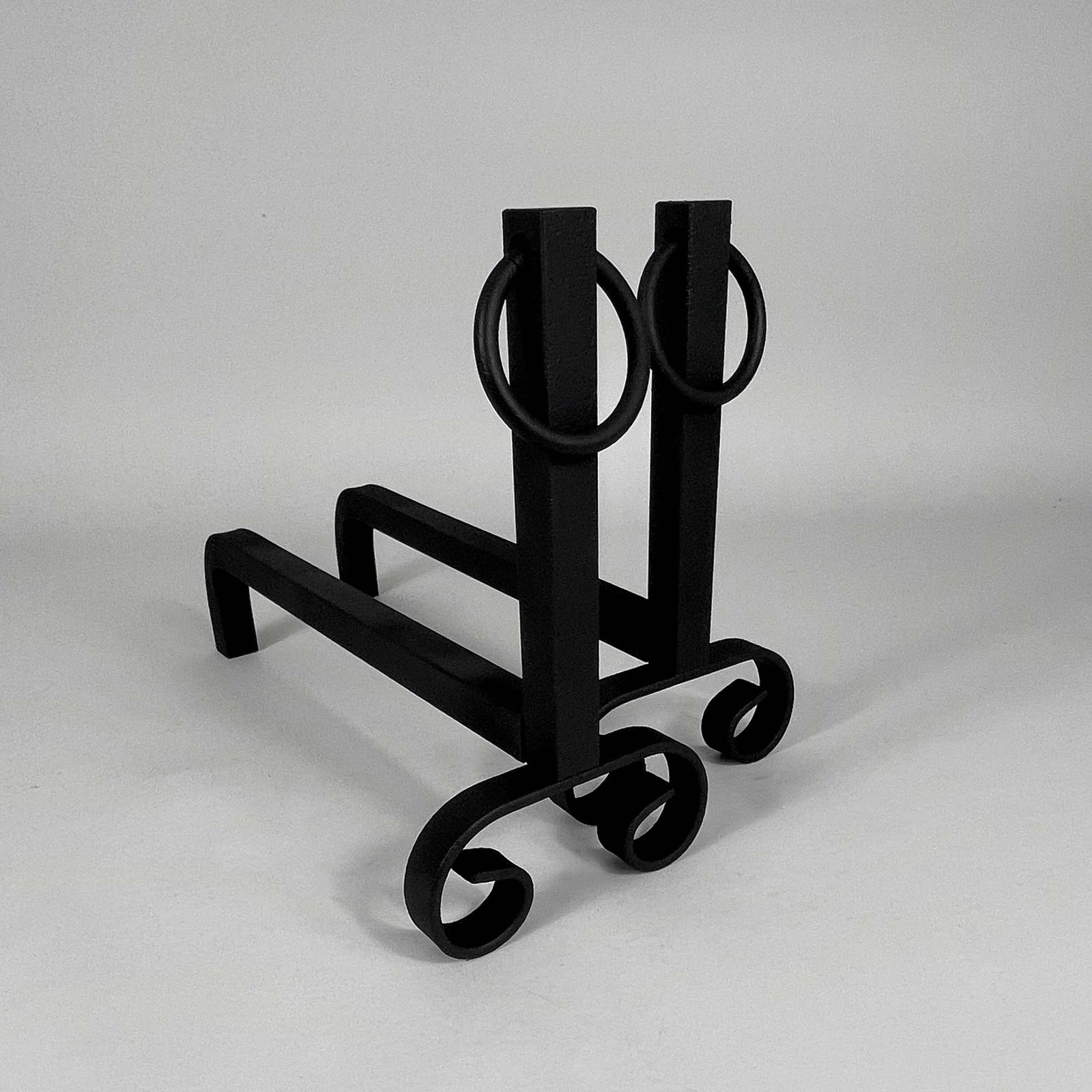 Art Deco Modernist Cast Iron Fire Dogs Andirons, France 1930s photo for sale