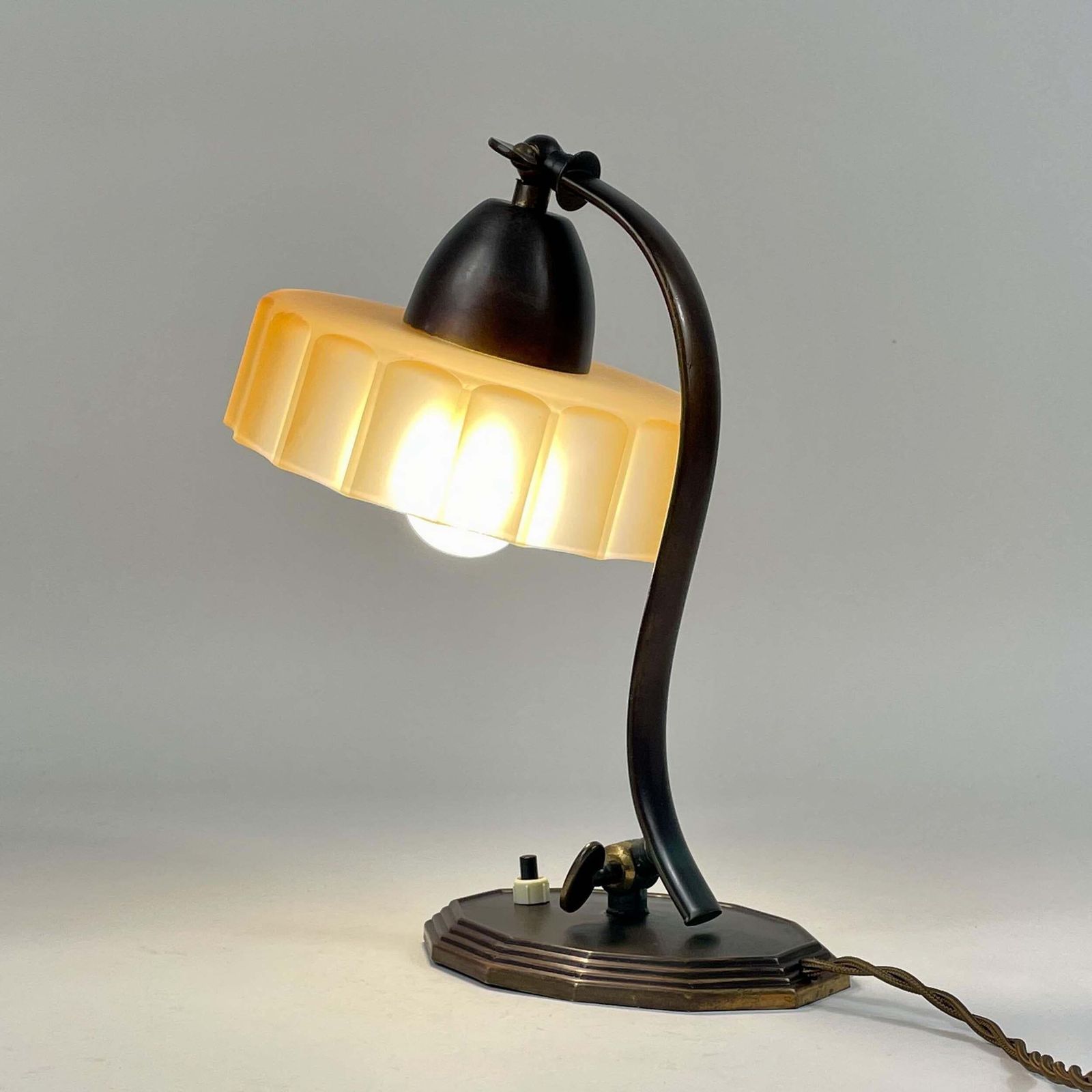 Bronzed Brass & Havanna Glass Table Lamp, Sweden 1920s To 1930s photo 1063.0