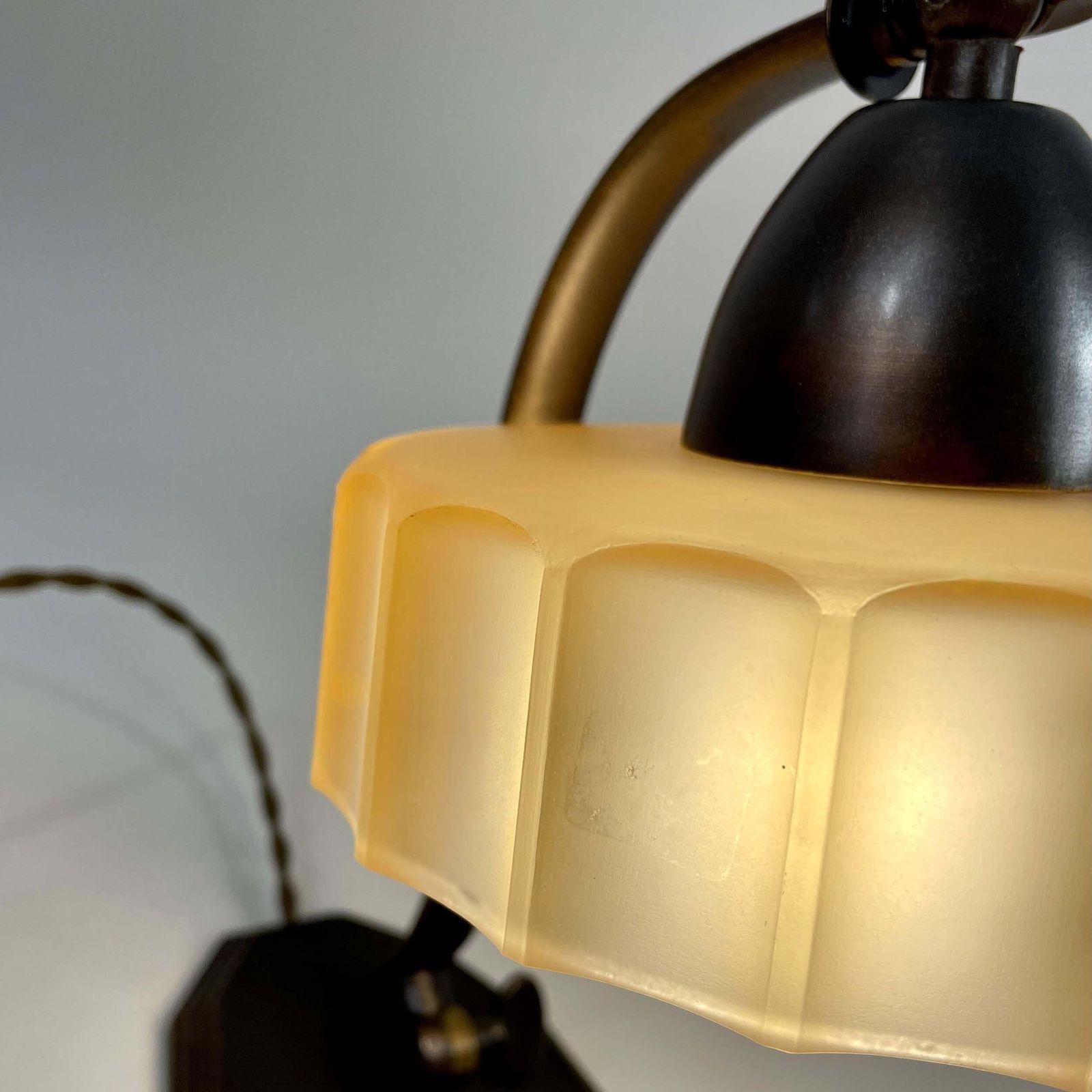 photo for sale Bronzed Brass & Havanna Glass Table Lamp, Sweden 1920s To 1930s