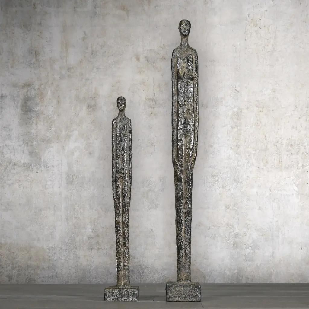 Set Of 2 Etruscan Shadow Statuettes In Bronze, Italian Antique Style photo furniture