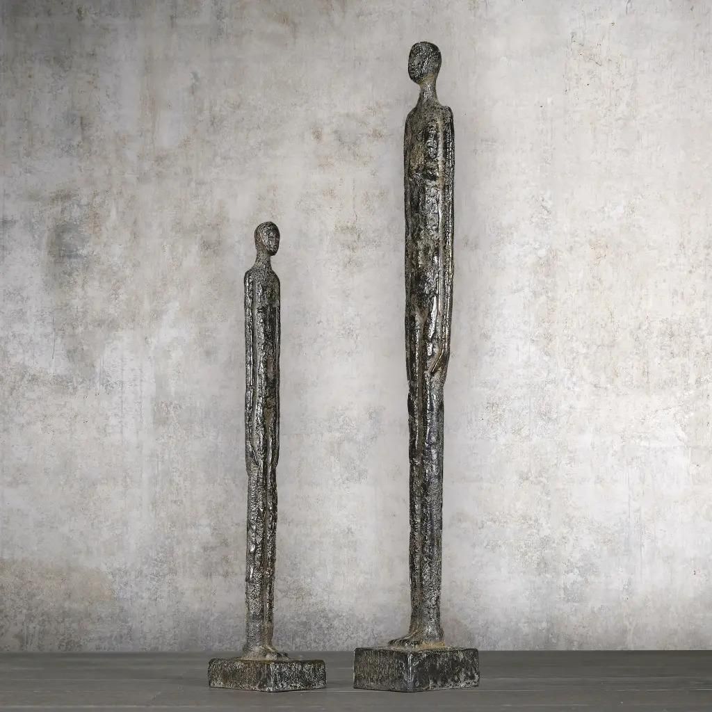 Set Of 2 Etruscan Shadow Statuettes In Bronze, Italian Antique Style photo for sale