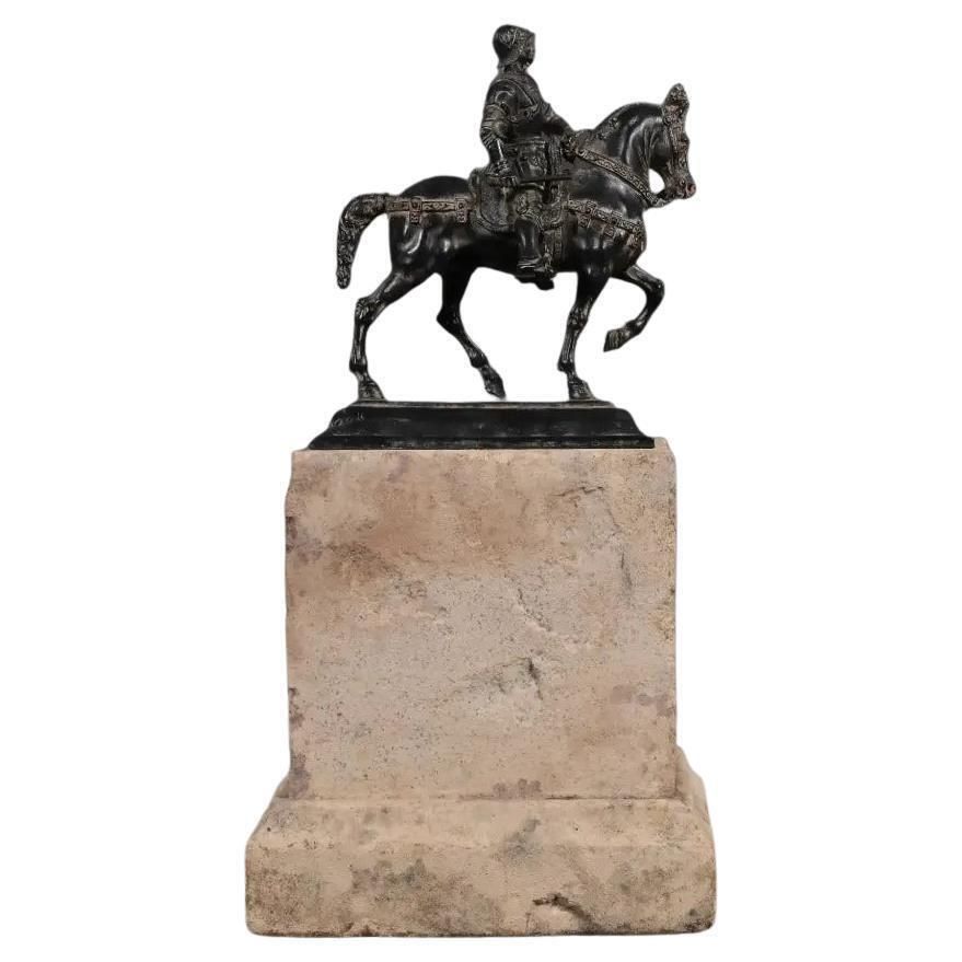 Renaissance Horseman Sculpture On Sandstone Base