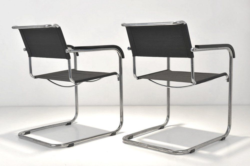 B34 Armrest Cantilever Chairs In Iron Yarn Covering And Steel Tube By Marcel Breuer For Thonet, Germany, 1928, Set Of 2 photo 5830.0