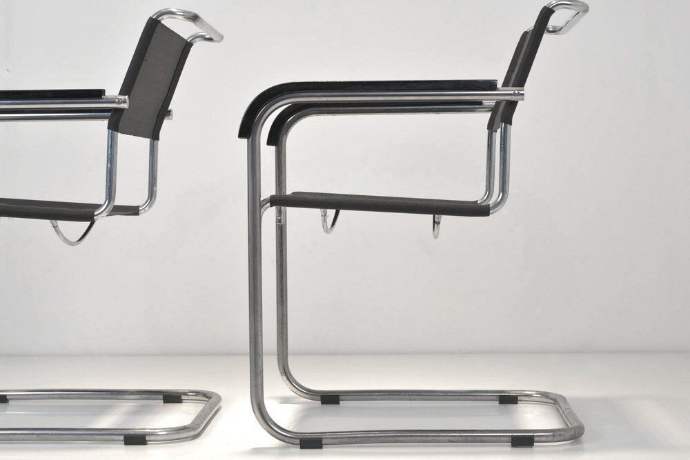 photo for sale B34 Armrest Cantilever Chairs In Iron Yarn Covering And Steel Tube By Marcel Breuer For Thonet, Germany, 1928, Set Of 2