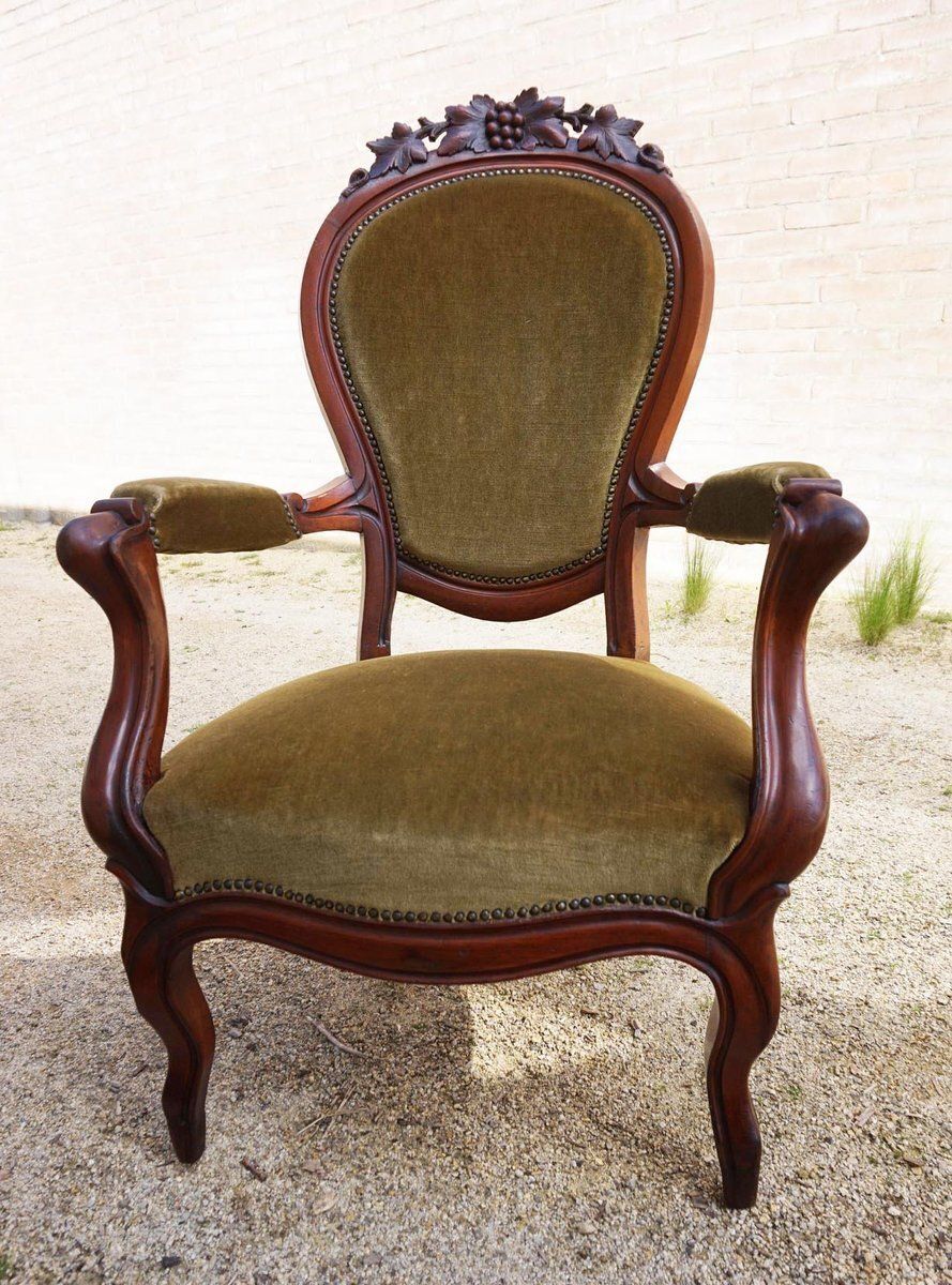Biedermeier Mahogany Armchair With Carved Grapes And Leaves Decoration On Top, 1870s photo Furniture