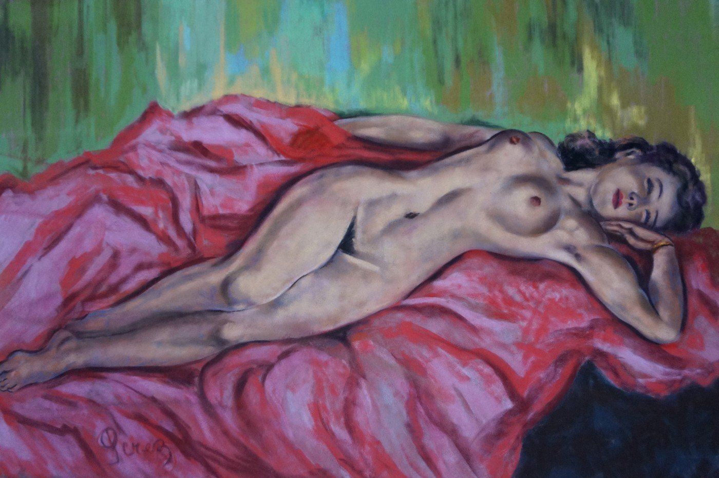 Perez, Large Nude Of A Sleeping Woman, 1950s 1960s, Pastel