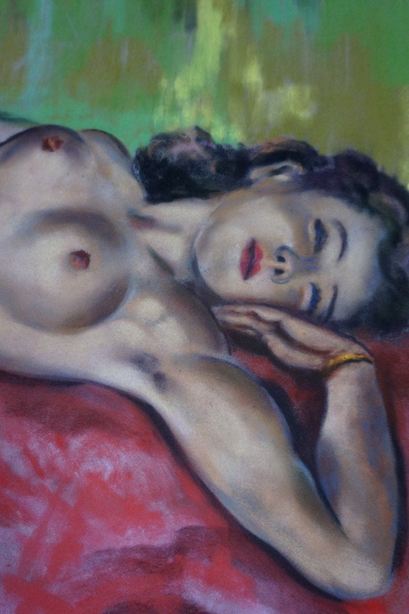 Perez, Large Nude Of A Sleeping Woman, 1950s 1960s, Pastel photo 937.0