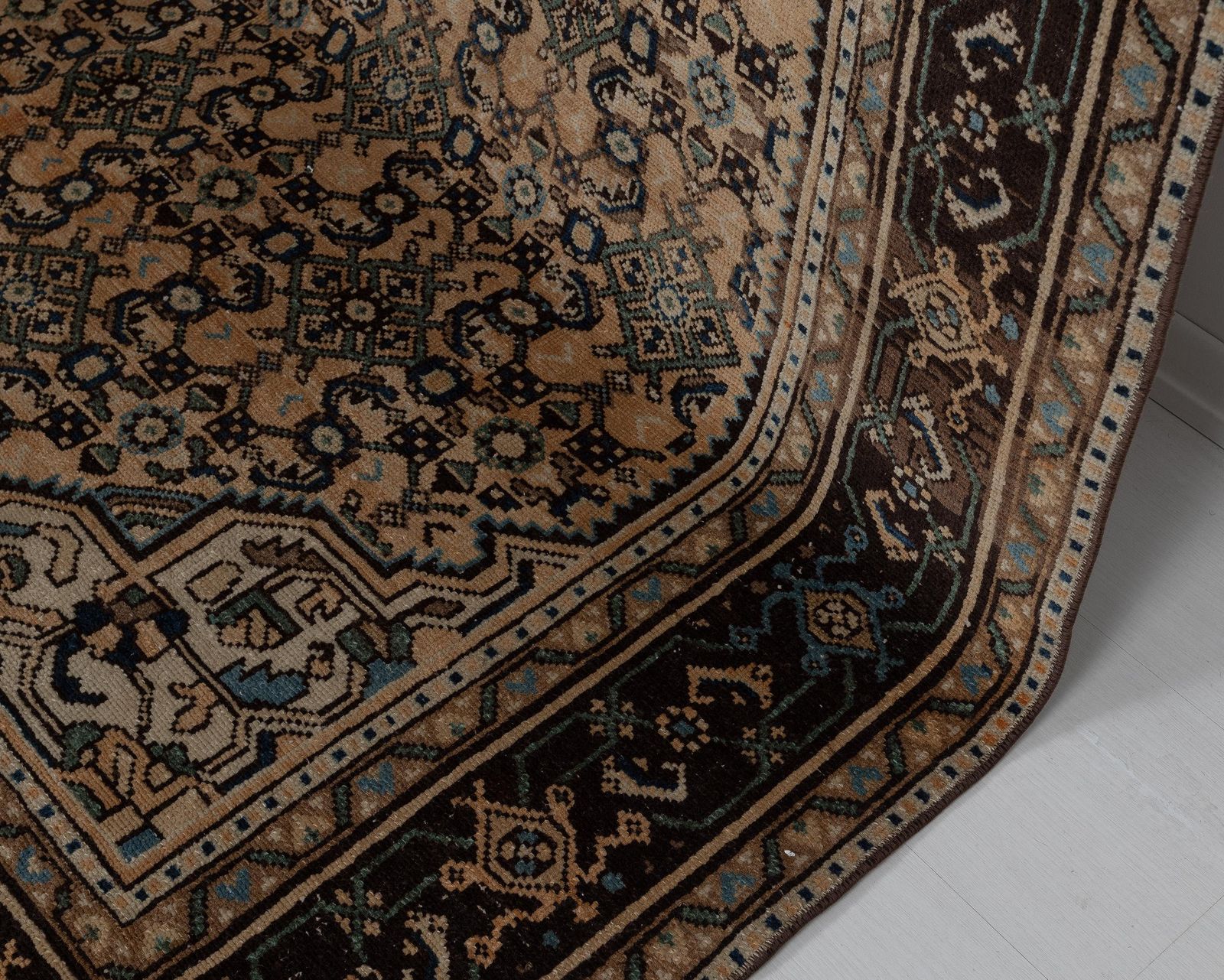7x10 Vintage Area Rug, Brown Blue Geometric Wool Handmade Large Room Carpet, 6.6 X 9.7 Feet photo vintage