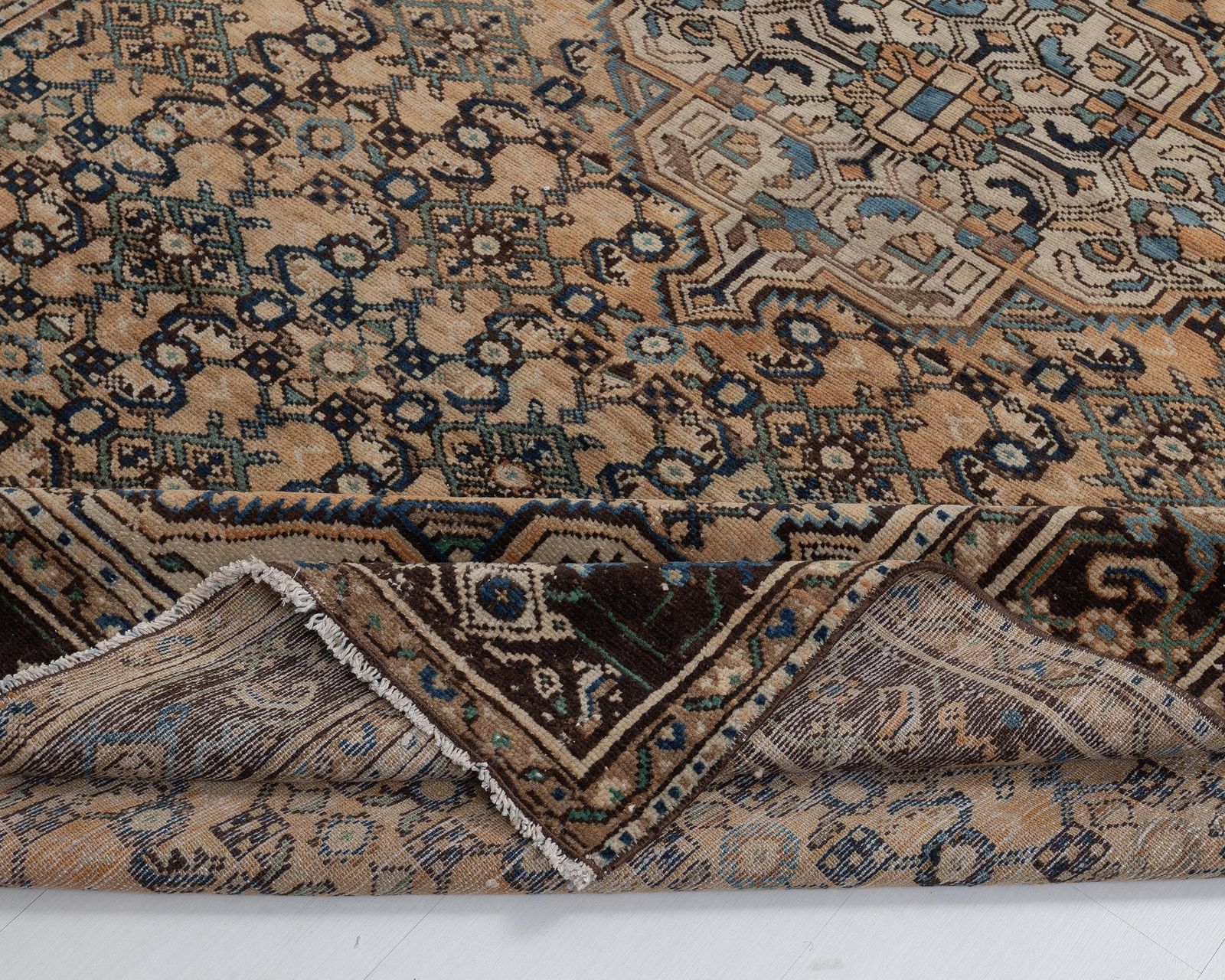 photo for sale 7x10 Vintage Area Rug, Brown Blue Geometric Wool Handmade Large Room Carpet, 6.6 X 9.7 Feet