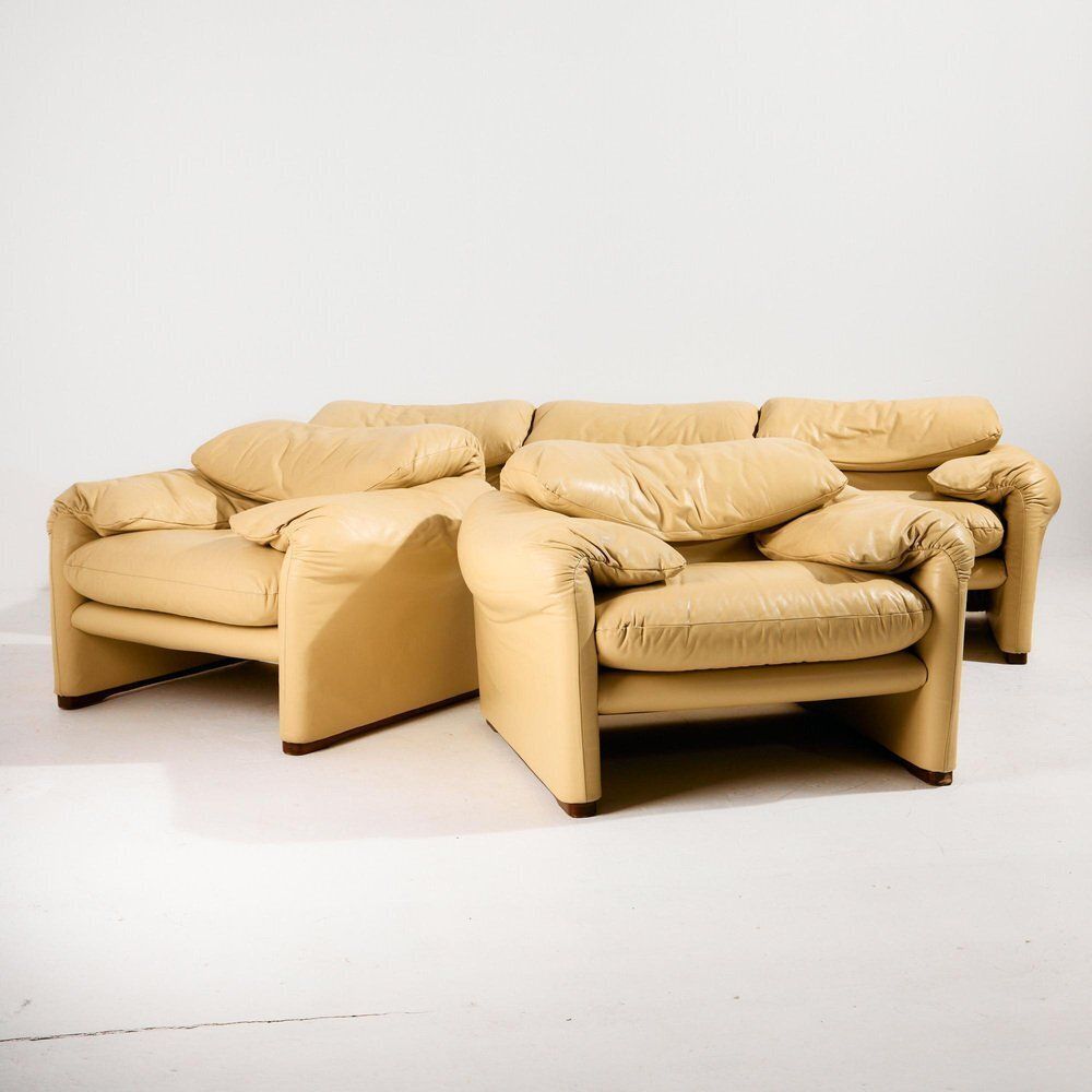 Maralunga Leather Seating By Vico Magistretti For Cassina, Set Of 3 photo for sale