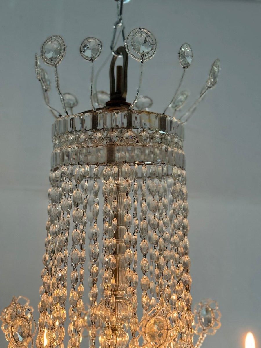 Important Navette Cut Crystal Pearl Bag Chandelier, Circa 1800 photo vintage