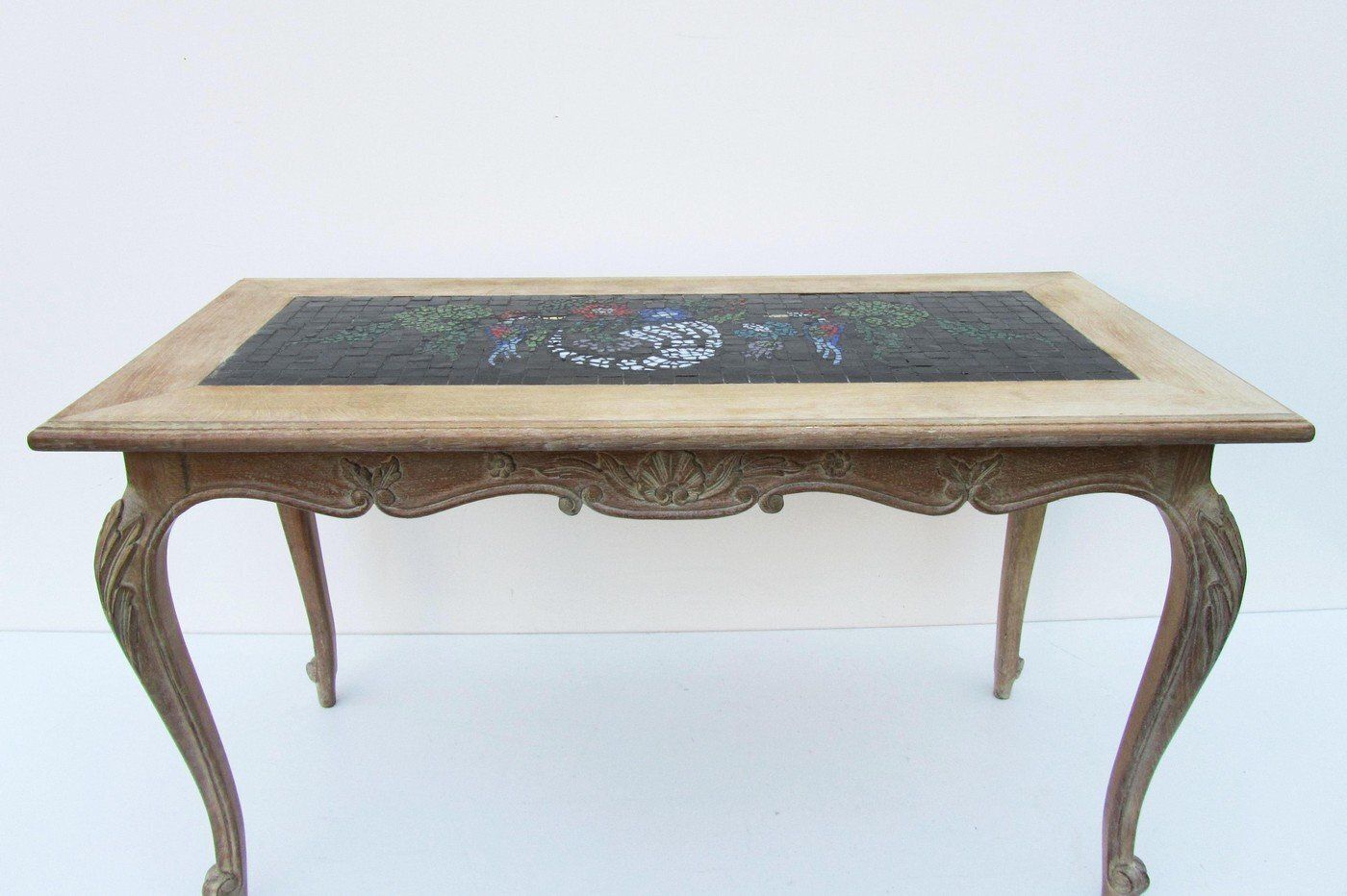 Louis XV French Oak & Mosaik Coffee Table, 1970s photo furniture