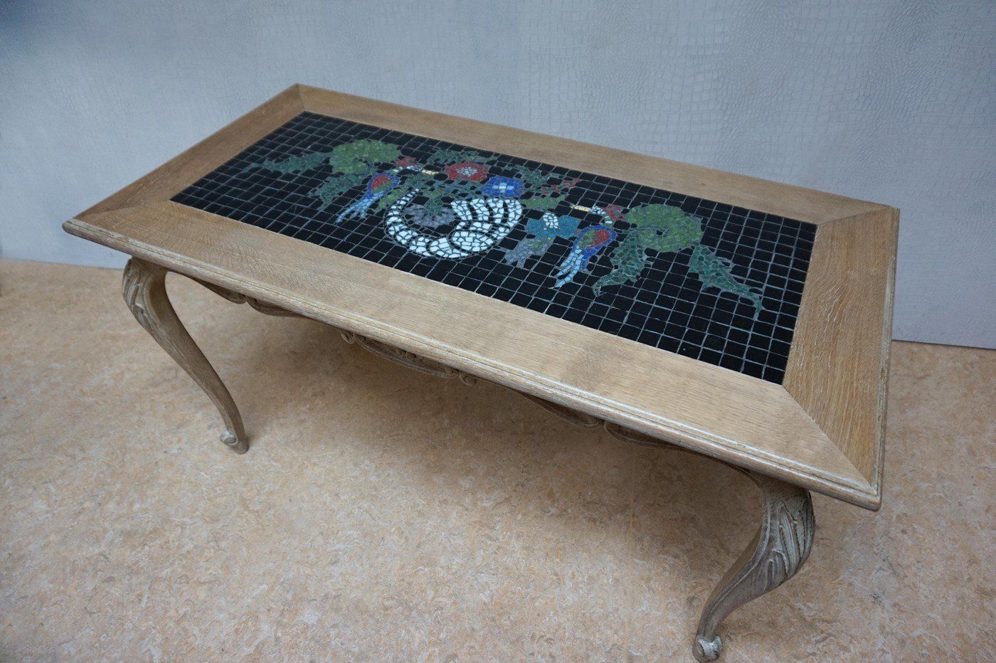 photo for sale Louis XV French Oak & Mosaik Coffee Table, 1970s