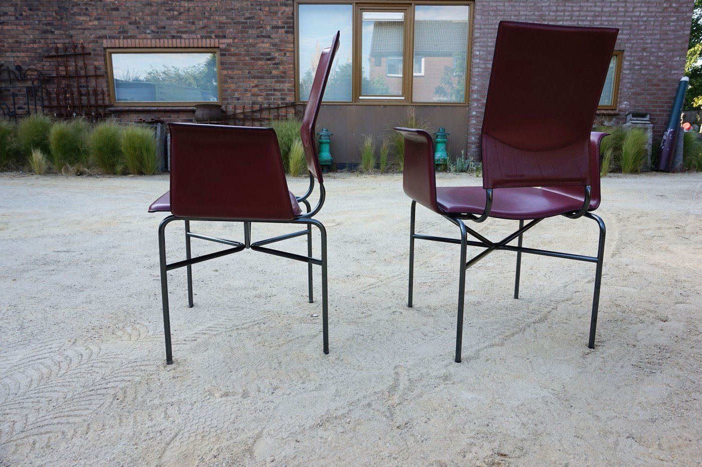 photo furniture Armchairs In Bordeaux Red Leather By Ross Littell For Matteo Grassi, Steel, Italy, 1980s, Set Of 2