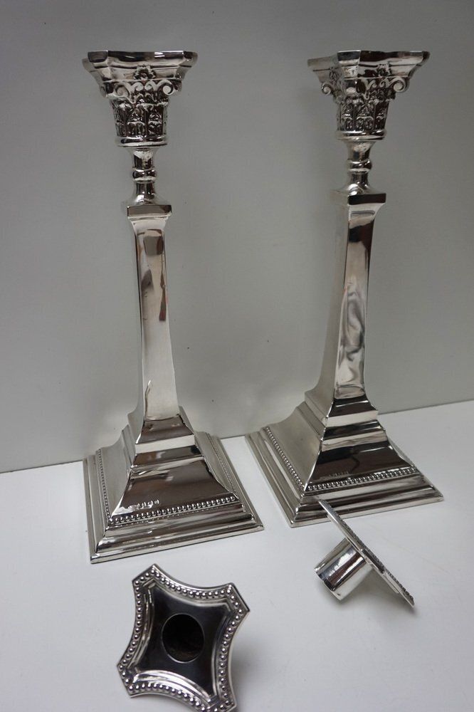 Neoclassical Sterling Silver Column Form Candleholders Birmingham By Bayliss And Coulthard, 1913, Set Of 2 photo buy
