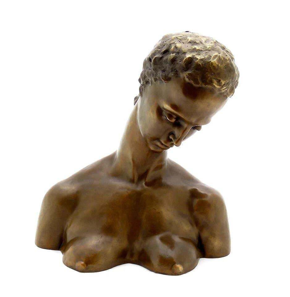 Bronze Bust , Inclined Head Of A Woman, Xxth Century photo 3657.0
