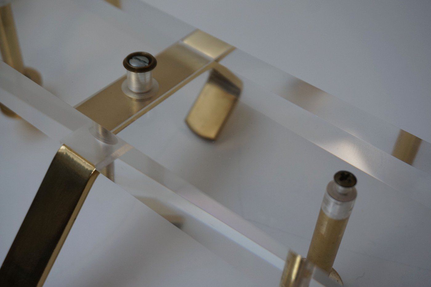 Furniture Hollywood Regency Acrylic Glass And Brass Wall Coat Rack, 1970s photo