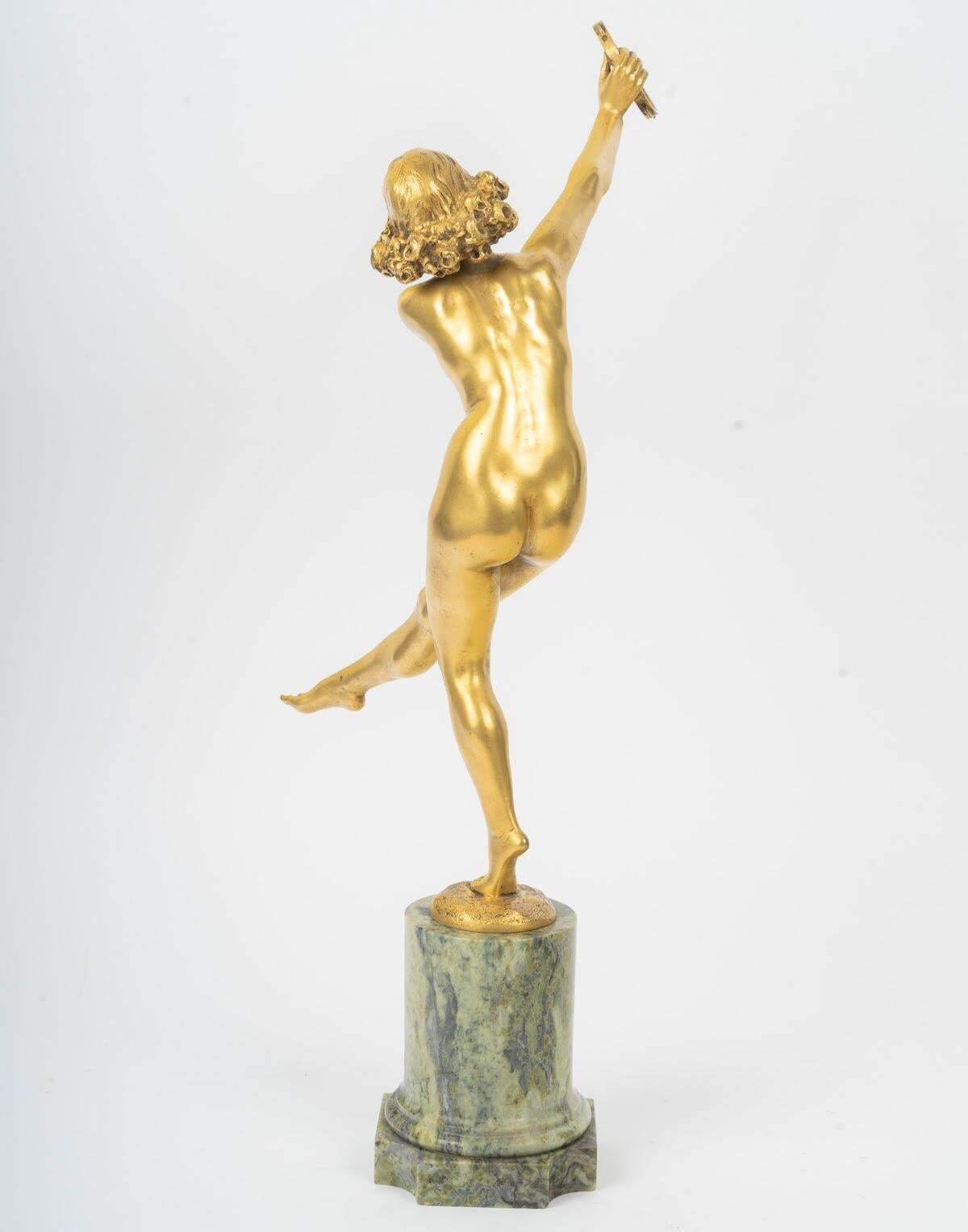 Dancer With Tambourine, Gilded Bronze Sculpture, Art Deco Period, Circa 1930. photo vinterior