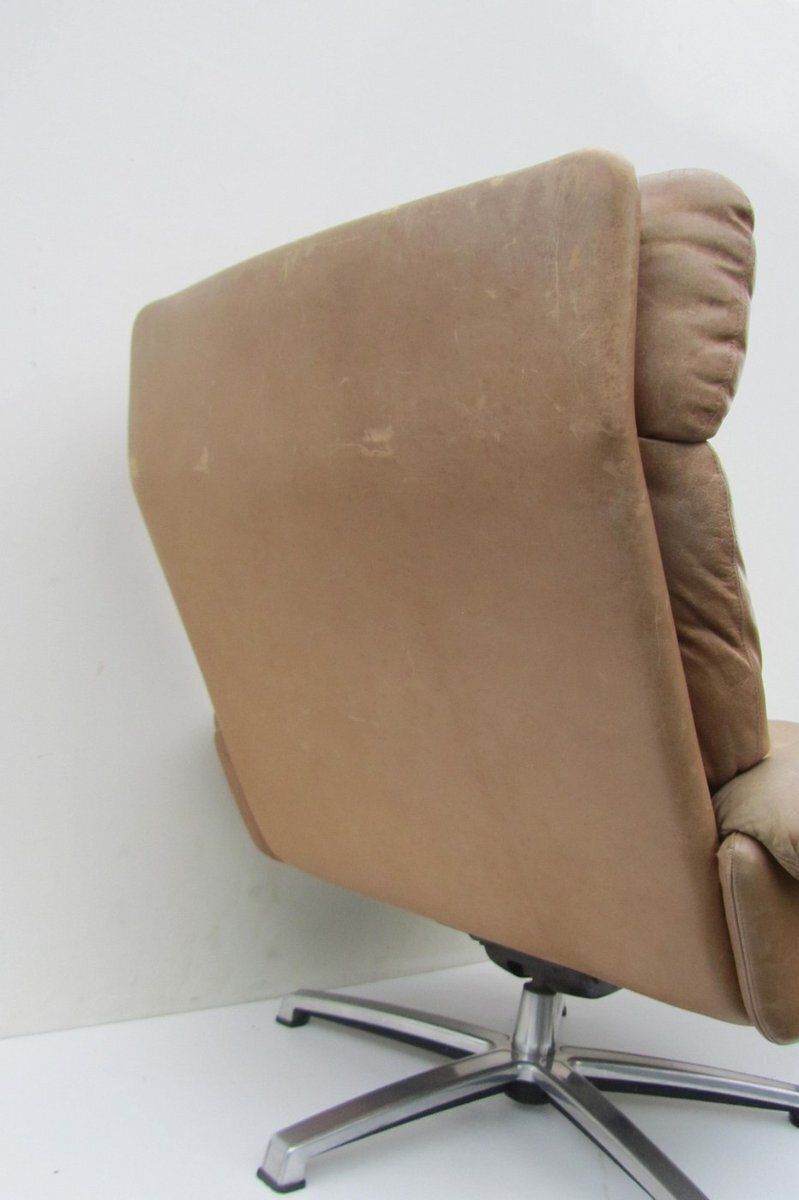 Set Of Mid Century Leather High Back Swivel Armchair With Ottoman, 1960s photo furniture