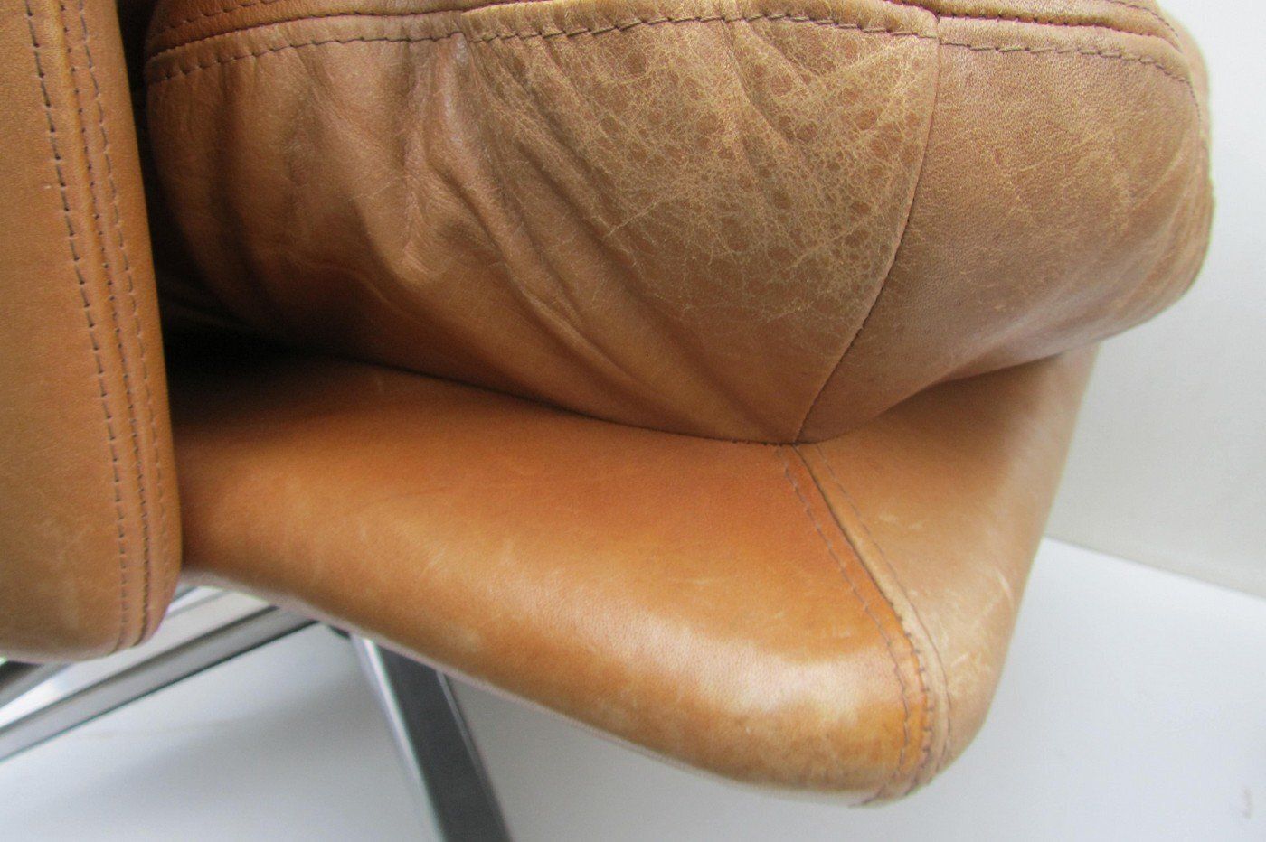 Set Of Mid Century Leather High Back Swivel Armchair With Ottoman, 1960s photo Furniture
