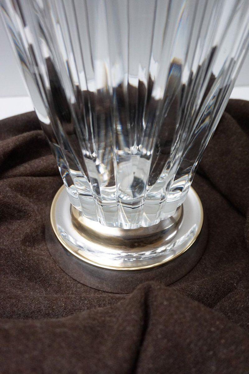 Art Deco Lead Crystal Glass Vase With Silvered Base From Wmf, 1935 photo vintage
