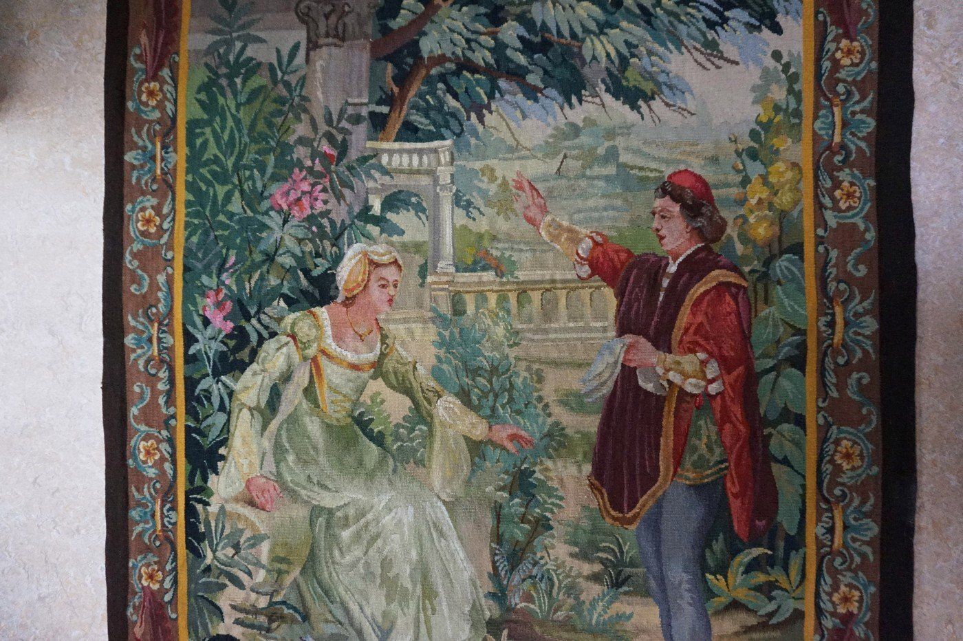 Antique French Aubusson Tapestry With Romantic Scene photo 3903.0