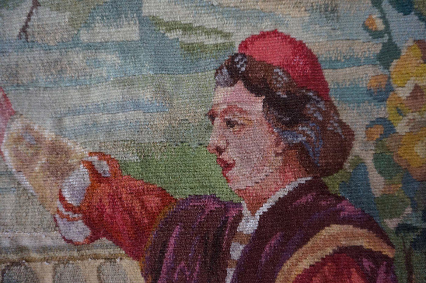 Antique French Aubusson Tapestry With Romantic Scene photo buy