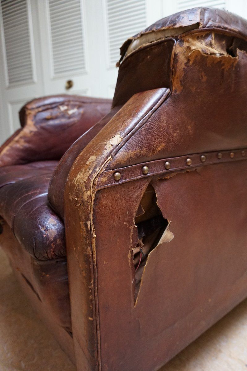 photo for sale 19th Century Distressed Leather Chesterfield Library Armchair