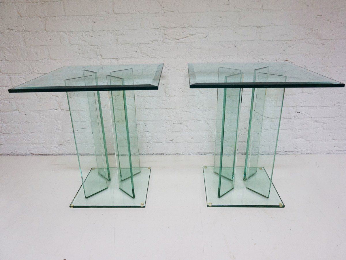 Mid Century Modern Art Glass Side Tables By Tg Design, 1970s, Set Of 2