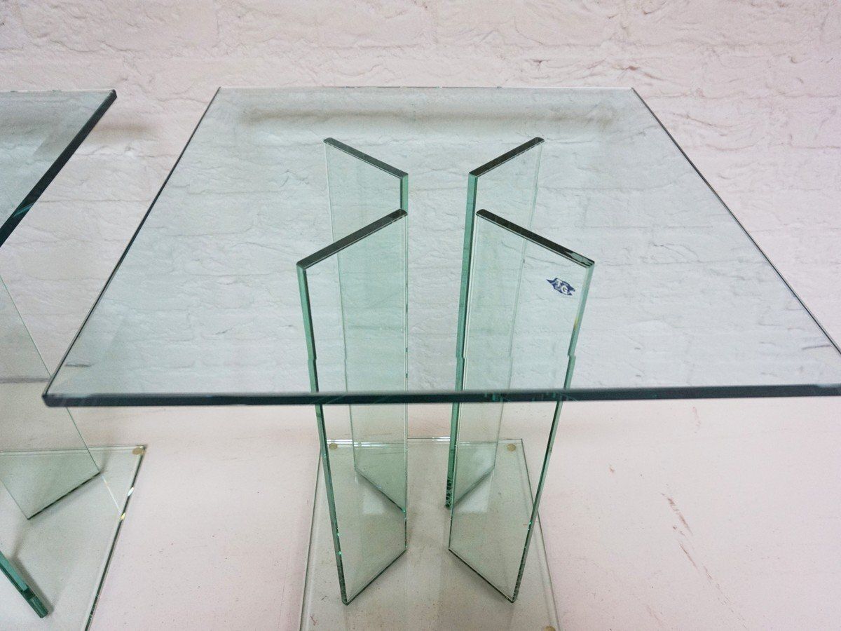 Mid Century Modern Art Glass Side Tables By Tg Design, 1970s, Set Of 2 photo for sale
