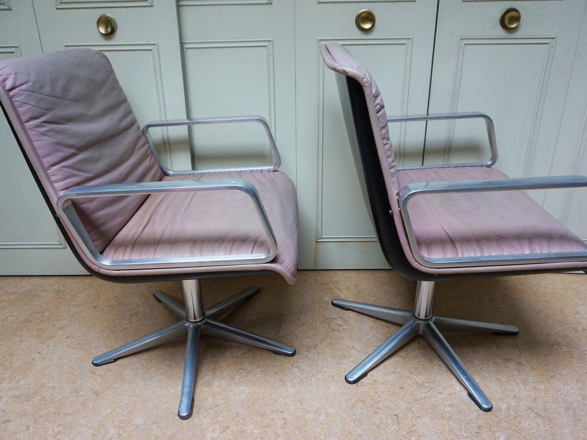 Set Of Delta Pink Leather Office Chairs From Wilkhahn, 1968 photo Furniture