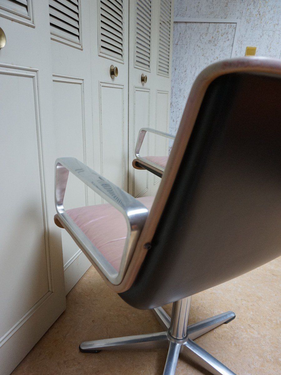 Set Of Delta Pink Leather Office Chairs From Wilkhahn, 1968 photo vinterior