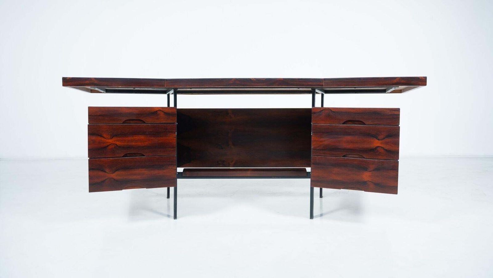 Furniture Mid Century Modern Italian Wooden Desk With Drawers, 1960s photo